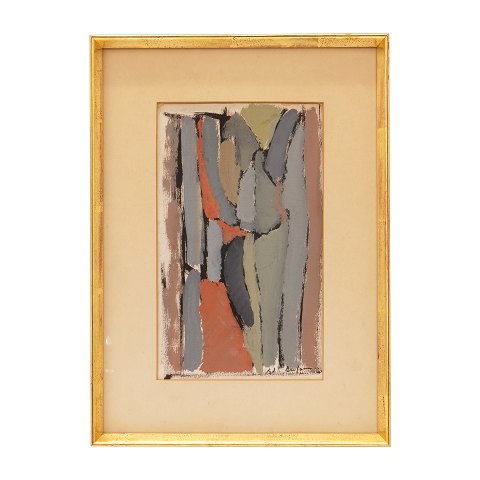 Bernard Dufour, 1922-2016, composition, mixed 
media on paper. Signed. Visible size: 23x14cm. 
Wiith frame: 35x25cm