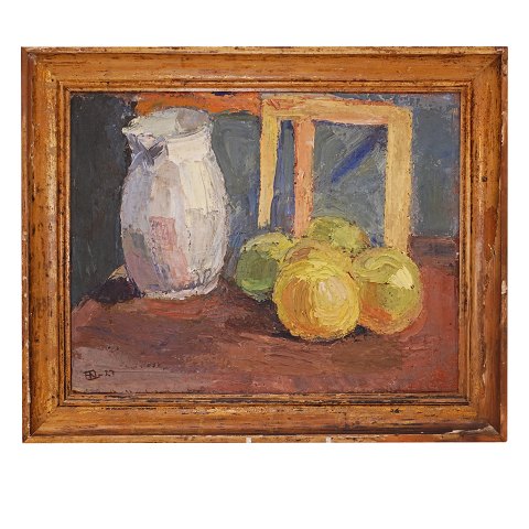 Henry Nielsen, 1907-1937, Öl auf Platte. 
Stilleben. Signiert und datiert 1927. Lichtmasse: 
38x49cm. Mit Rahmen: 49x60cm
