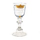 Bøhmisk glas med emaljedekoration. Med inskription "Behrend Frueichs 1799" og 
"Mir wohl". H: 15cm
