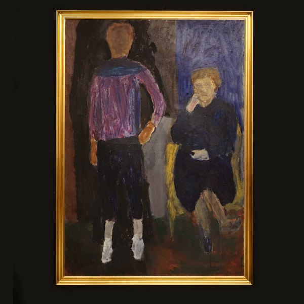Jens Søndergaard, 1895-1957: "Siddende og Staaende Piger".
Signeret og dateret 1953-54-55. Olie på lærred. Lysmål: 150x105cm