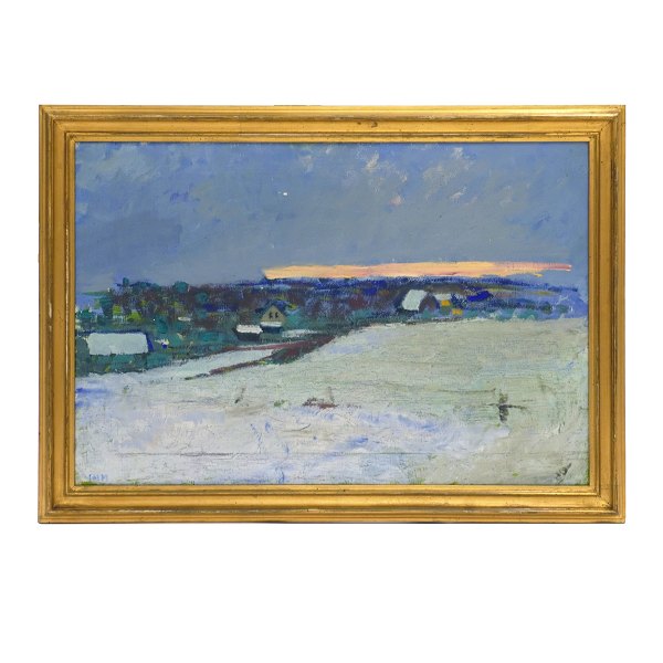 Sven Havsteen-Mikkelsen, 1912-99, oil on canvas. Signed. Winterlandscape. Visible size: 50x75cm. With frame: 62x87cm
